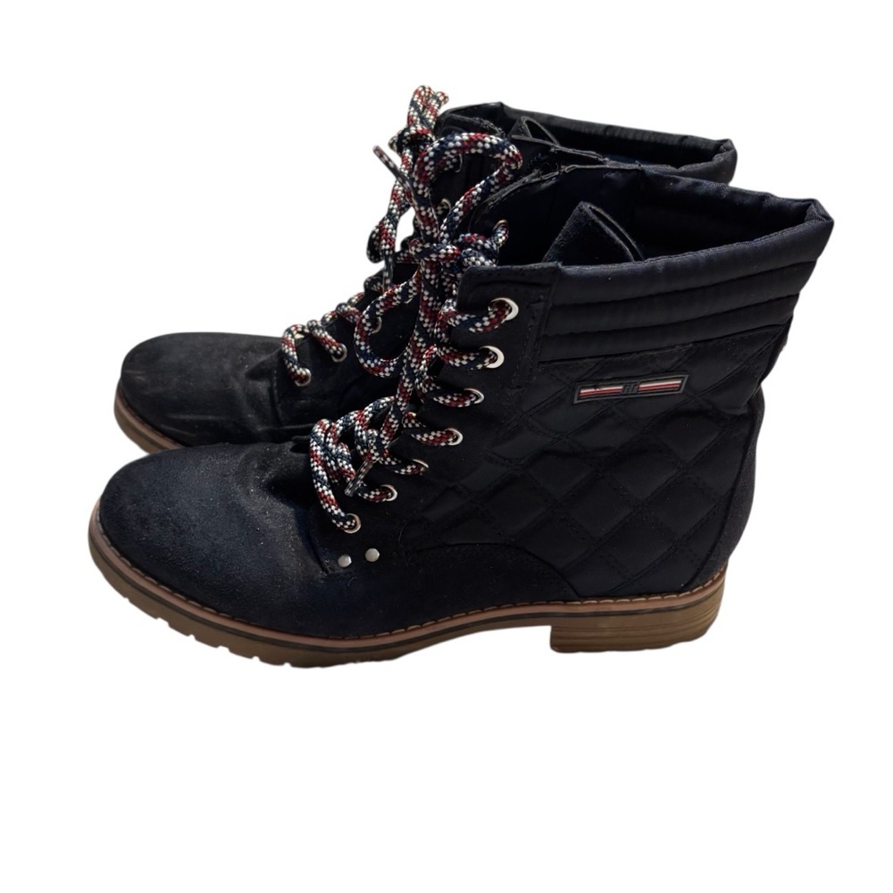 Tommy Hilfiger Boots Size 8.5 Navy Blue Quilted Moto Boots - Picture 2 of 14